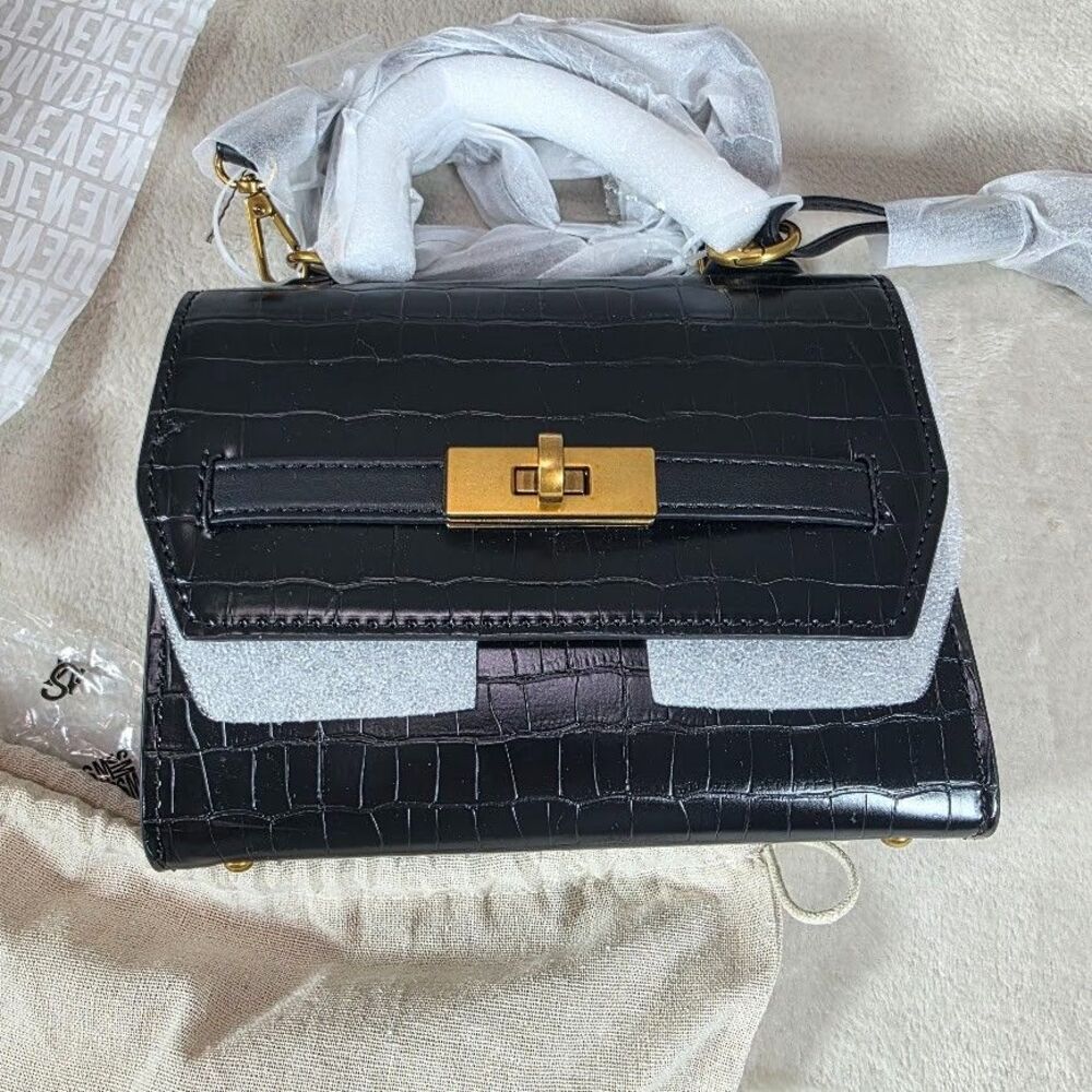 Steve Madden Elloise Crocodile Embossed Belted Structured Crossbody Bag Charm